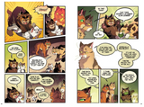 Illustration from Warriors #3 showing warrior cats discussing clan leadership and loyalty in a forest setting.