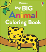 Cover of a children's coloring book featuring a cute spotted leopard resting on a tree branch against a green background