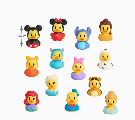 Set of small rubber ducks dressed as popular Disney characters for fun bathtime play and imaginative adventures