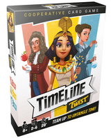 Timeline Twist cooperative card game box featuring historical characters for ages 8 and up, 2 to 6 players.