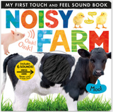 Children's sound book with farm animals including a cow, pig, and chick with touch-and-feel textures and sounds.