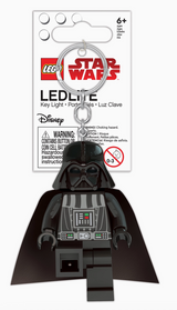 LEGO Star Wars Darth Vader keychain with LED light in foot, powered by included batteries, suitable for ages 6 and up