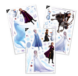 Sheets of repositionable stickers featuring Frozen characters Elsa, Anna, Olaf, and Sven with snowflake designs for creative play.