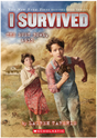 Two children running from a massive dust storm during the Dust Bowl of 1935 on a book cover