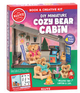 DIY kit with miniature bears, cozy cabin, furniture, tiny lantern, cup, and a 32-page instruction book for creative crafting.
