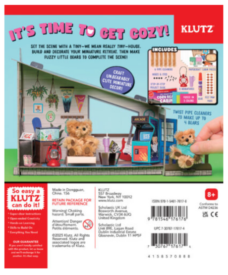 DIY cozy bear cabin craft kit with miniature bears, papercraft furniture, and detailed accessories for kids age 8 and up.