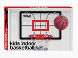 Kids indoor basketball set with backboard, hoop, net, and small basketball for fun active play.