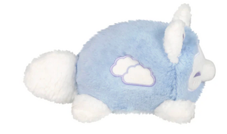 Soft blue and white plush Kitsune toy with cloud design, suitable for all ages and perfect for cuddling.