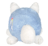 Soft plush toy with blue and white colors, featuring pointy ears and a fluffy tail designed for all ages.