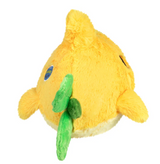 Soft yellow shark plush toy with green fins and a playful round shape, perfect for all ages.
