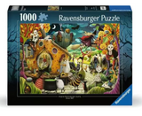 1000 piece Halloween puzzle featuring whimsical spooky characters and a festive autumn scene for ages 14 and up