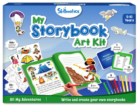 Skillmatics My Storybook Art Kit with markers, stickers, storybooks, writing prompts, and vocabulary lists for kids 5 to 10 years.