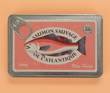 Vintage style notebook designed like a realistic French sardine tin with textured metal cover and rounded edges