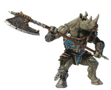 Rhino Mutant figurine with detailed armor and large axe, blending half-man and half-rhino features in dynamic pose