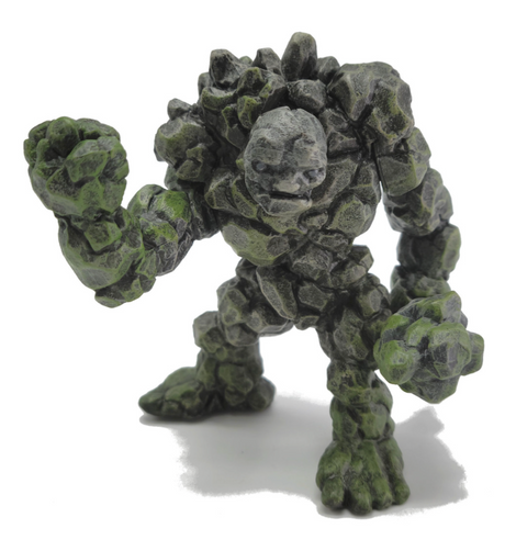 Stone Golem figure with rugged stone texture and movable arms in a powerful, grounded stance for ages 8 and up