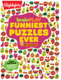Cover of Highlights brainPLAY Funniest Puzzles Ever featuring colorful smiling fruits and vegetables with playful expressions