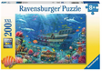 200-piece jigsaw puzzle featuring a vibrant underwater scene with a sunken ship, tropical fish, and dolphins