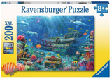 200-piece jigsaw puzzle featuring a vibrant underwater scene with a sunken ship, tropical fish, and dolphins