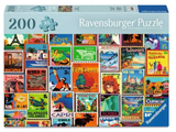 Colorful 200-piece travel stamps puzzle featuring vintage designs from various cities and countries around the world