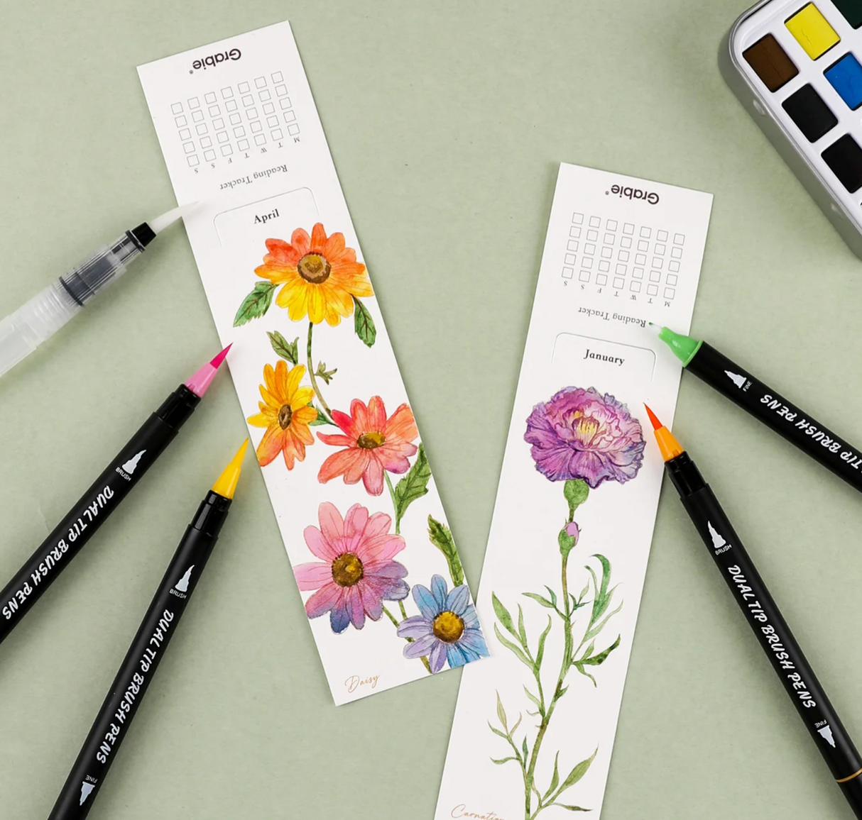 Watercolor Coloring Bookmarks