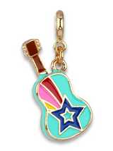 Gold guitar charm with colorful star and geometric design from Rebel Girls collection with a hanging loop