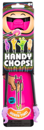 Bright pink Handy Chops chopsticks with playful tentacle grips designed for easy use by kids and adults.