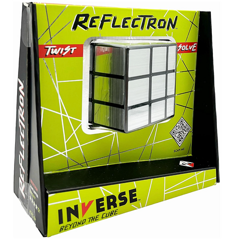 Reflectron Mirror Puzzle Cube with mirrored finish in vibrant packaging encouraging twisting and solving beyond the traditional cube design