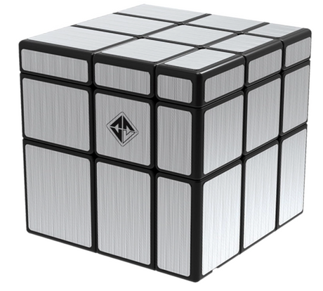 Reflectron Mirror Puzzle Cube with sleek mirrored surface and black edges, a modern twist on classic cube puzzles