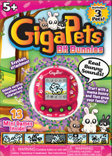 GigaPets Bit Bunny virtual pet toy with keychain, includes three pets, real bunny sounds, and 13 mini games for kids 5 and up.