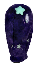 Soft plush midnight blue golf club cover with glowing star and moon designs for nighttime play protection