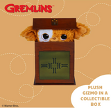 Adorable Gizmo plush peeking out of a detailed collectible box inspired by the classic movie Gremlins