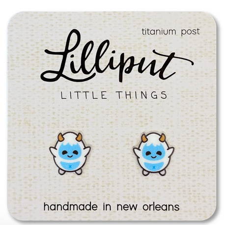 Cute handmade baby yeti earrings with titanium posts for sensitive ears, perfect for cozy winter vibes and gifts