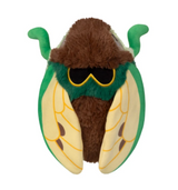 Cicada Snackers plush cicada toy with a green body brown fur and colorful wings