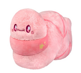 Worm Mega pink plush toy with a smiling face and yellow star detail