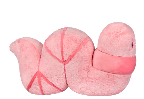 Worm Mega pink plush worm toy curled into a playful shape