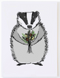 Badger Flowers Birthday Card featuring an illustrated badger holding a colorful bouquet of flowers