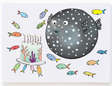Pufferfish Birthday Card featuring a spotted pufferfish beside a colorful underwater birthday cake
