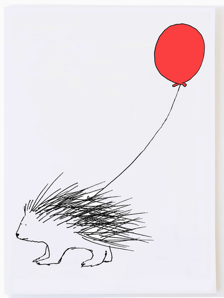 Porcupine Balloon Birthday Card featuring a porcupine holding a red balloon