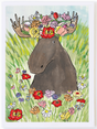 Moose with Flower Crown Card featuring a moose wearing colorful flowers in a wildflower meadow