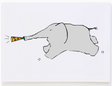 Birthday Elephant Card featuring a playful gray elephant blowing a colorful party horn