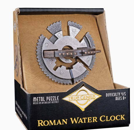 True Genius | Roman Water Clock metal puzzle in a display box