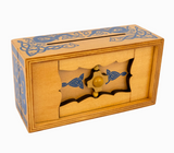 True Genius | Viking Sea Chest wooden puzzle box with blue Viking knotwork designs