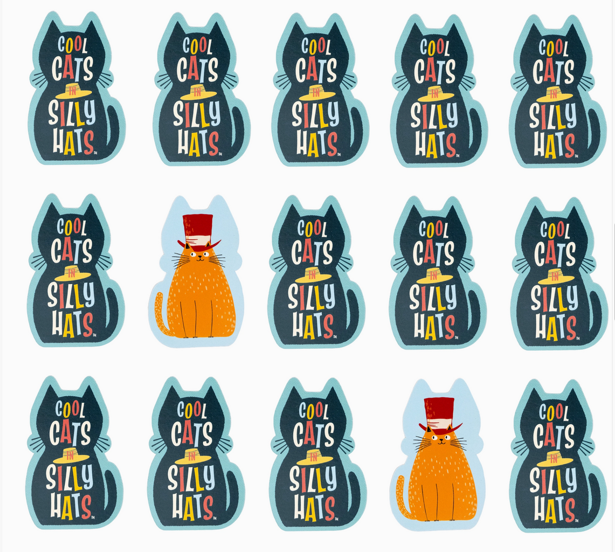 Cool Cats in Silly Hats illustrated cat designs featuring colorful hats and playful lettering