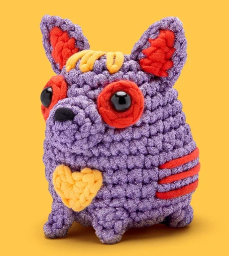 The Woobles Crochet Kit | Pablo the Alebrije Dog purple crocheted dog plush