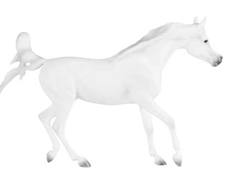 Grey Arabian white horse figurine in a graceful running pose