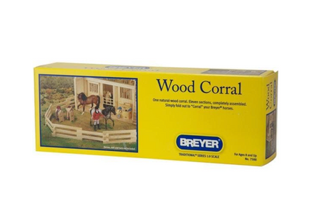 Wood Corral box featuring an illustrated horse stable scene