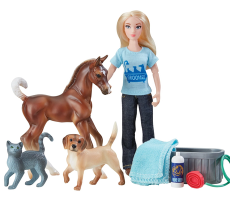 Pet Groomer doll with horse dog cat grooming tools and towel