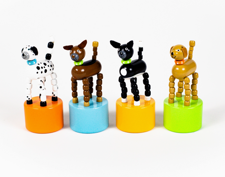 ThumbToy Dog colorful wooden dog toy figures displayed on bright bases