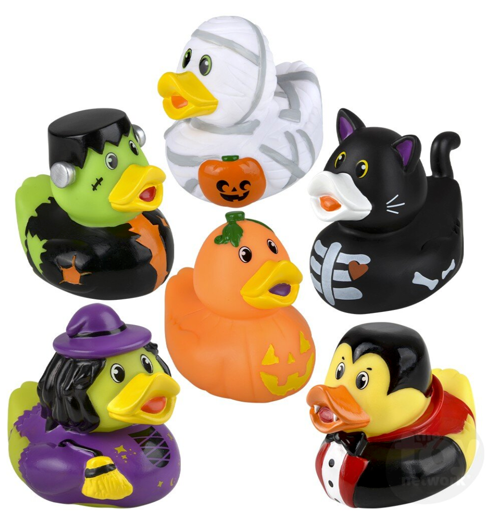 Halloween Rubber Duckie with colorful Halloween ducks dressed as a mummy witch cat pumpkin and Frankenstein