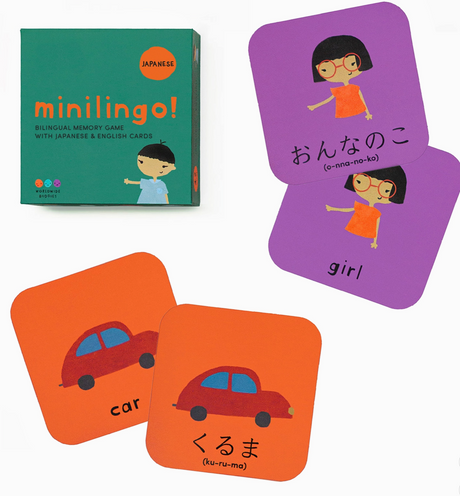 Minilingo! | Japanese/English bilingual memory game with colorful girl and car vocabulary cards